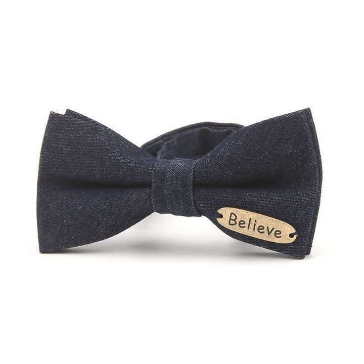 Papillon in cotone denim con decorazioni metalliche blu navy scuro da uomo - Stile n. 3 - image 4