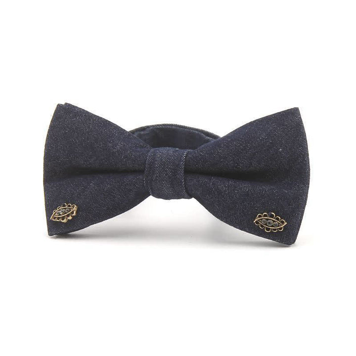 Papillon in cotone denim con decorazioni metalliche blu navy scuro da uomo - Stile n. 8 - image 9
