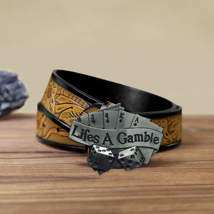 Cintura in pelle con fibbia da poker "Life's A Gamble" fai da te da uomo - Poker - Cintura marrone sabbia (40) - image 9