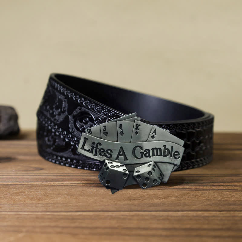 Cintura in pelle con fibbia da poker "Life's A Gamble" fai da te da uomo - Poker - Cintura nera intagliata (40) - image 7