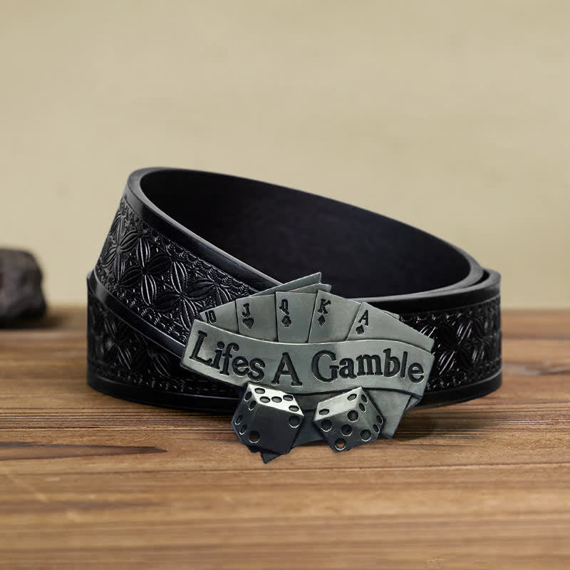 Cintura in pelle con fibbia da poker "Life's A Gamble" fai da te da uomo - Poker - Cintura in tessuto goffrato nero (38) - image 6