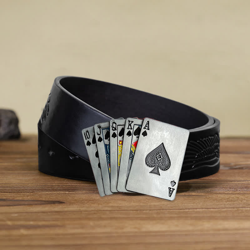 Cintura in pelle con fibbia da poker per gioco da casinò fai da te da uomo - Poker - Cintura aquila nera in rilievo (38) - image 4