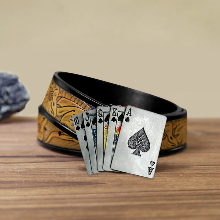 Cintura in pelle con fibbia da poker per gioco da casinò fai da te da uomo - Poker - Cintura marrone sabbia (40) - image 8