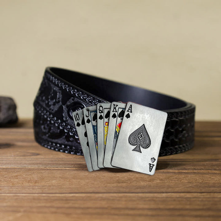 Cintura in pelle con fibbia da poker per gioco da casinò fai da te da uomo - Poker - Cintura nera intagliata (40) - image 6