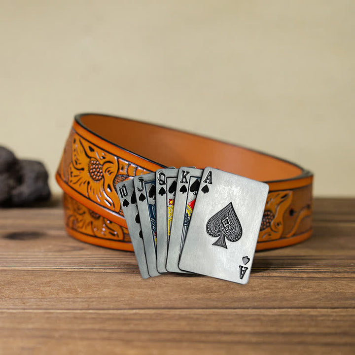 Cintura in pelle con fibbia da poker per gioco da casinò fai da te da uomo - Poker - Cintura intagliata arancione (40) - image 9