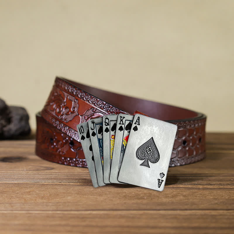 Cintura in pelle con fibbia da poker per gioco da casinò fai da te da uomo - Poker - Cintura marrone intagliata (40) - image 7