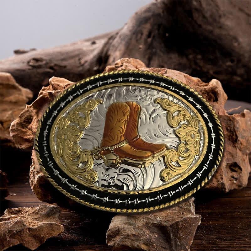 Cintura in pelle con fibbia ovale dorata da cowboy western fai da te da uomo - Stivali - Senza cintura - image 0