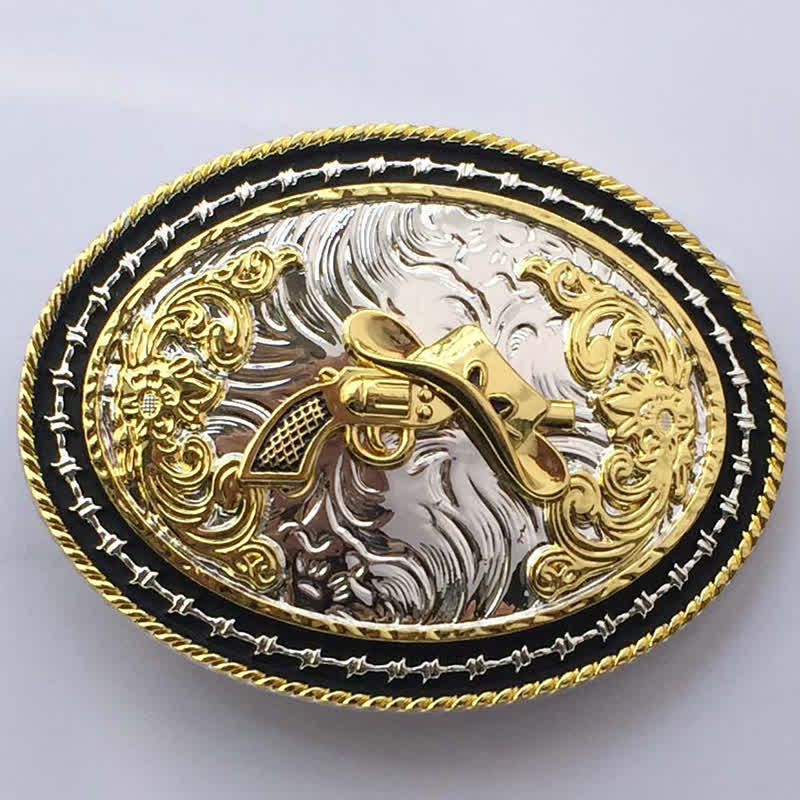 Cintura in pelle con fibbia ovale dorata da cowboy western fai da te da uomo - Cappello e pistola - Senza cintura - image 17