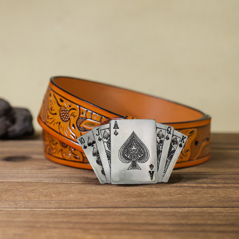 Cintura in pelle con fibbia Royal Flush da poker fai da te da uomo - Poker - Cintura intagliata arancione (40) - image 9