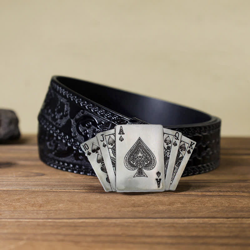 Cintura in pelle con fibbia Royal Flush da poker fai da te da uomo - Poker - Cintura nera intagliata (40) - image 6