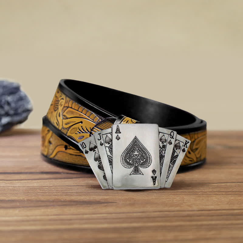 Cintura in pelle con fibbia Royal Flush da poker fai da te da uomo - Poker - Cintura marrone sabbia (40) - image 8