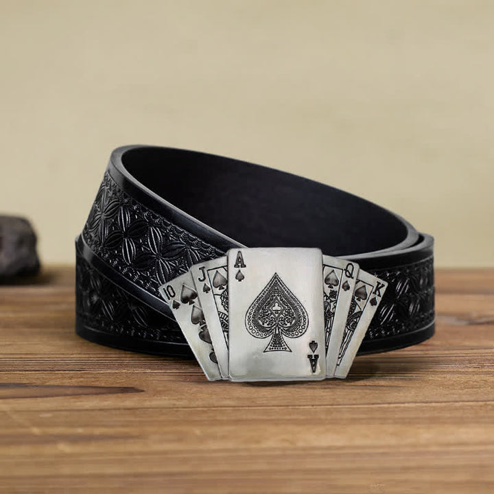 Cintura in pelle con fibbia Royal Flush da poker fai da te da uomo - Poker - Cintura in tessuto goffrato nero (38) - image 5