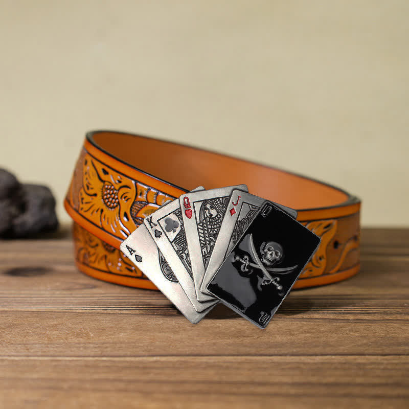 Cintura in pelle con fibbia a filo da poker con teschio pirata fai da te da uomo - Poker - Cintura intagliata arancione (40) - image 9