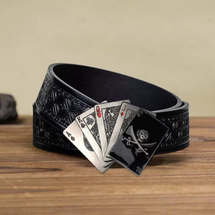 Cintura in pelle con fibbia a filo da poker con teschio pirata fai da te da uomo - Poker - Cintura in tessuto goffrato nero (38) - image 5