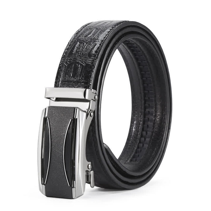 Cintura da uomo in pelle con fibbia automatica con stampa coccodrillo nera e argento - Stile n. 5 - 42 - image 10