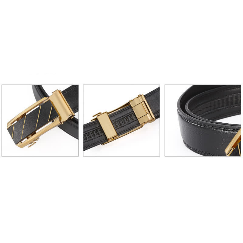 Cintura in pelle con fibbia automatica da uomo, linea nera e oro - image 4