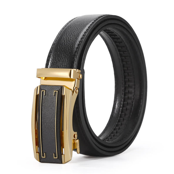 Cintura in pelle con fibbia automatica da uomo, linea nera e oro - Stile n. 1 - 42 - image 2