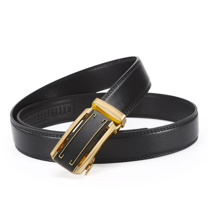 Cintura in pelle con fibbia automatica da uomo, linea nera e oro - image 3