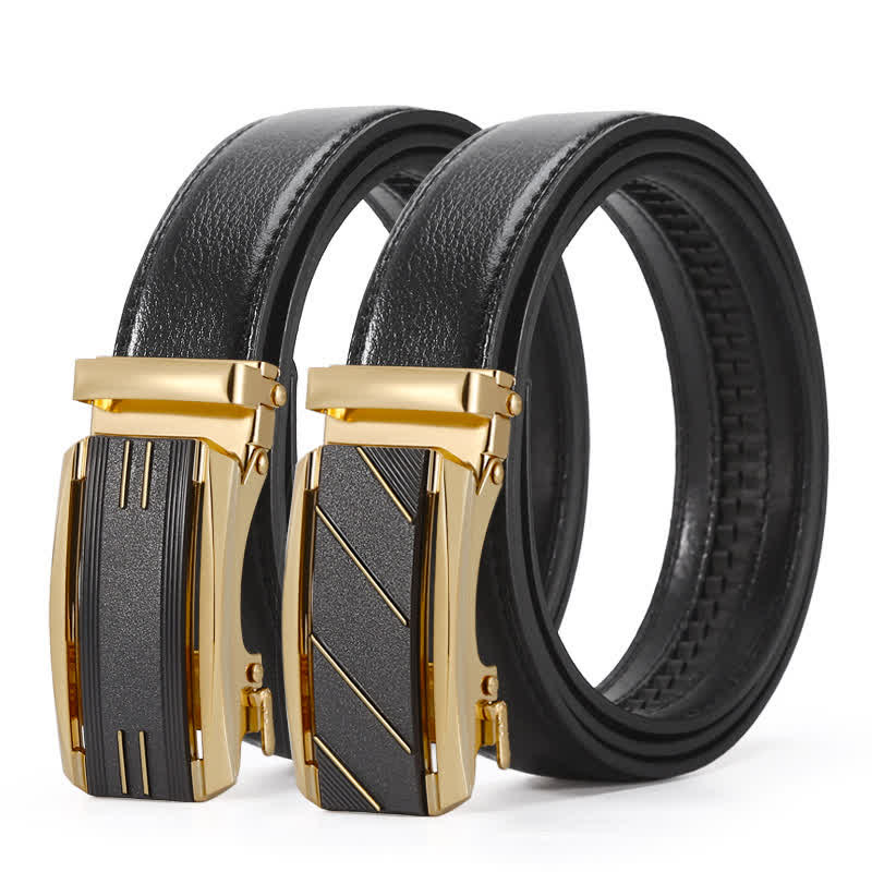 Cintura in pelle con fibbia automatica da uomo, linea nera e oro - image 0