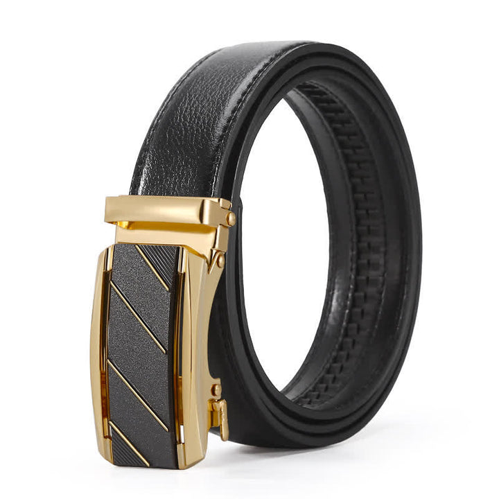 Cintura in pelle con fibbia automatica da uomo, linea nera e oro - Stile n. 2 - 42 - image 5
