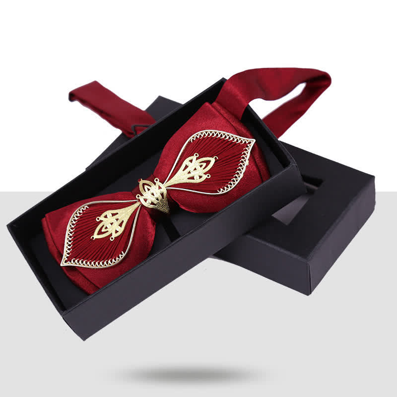 Papillon da uomo con motivo floreale dorato a forma di ramo di uccello - Rosso scuro - image 5
