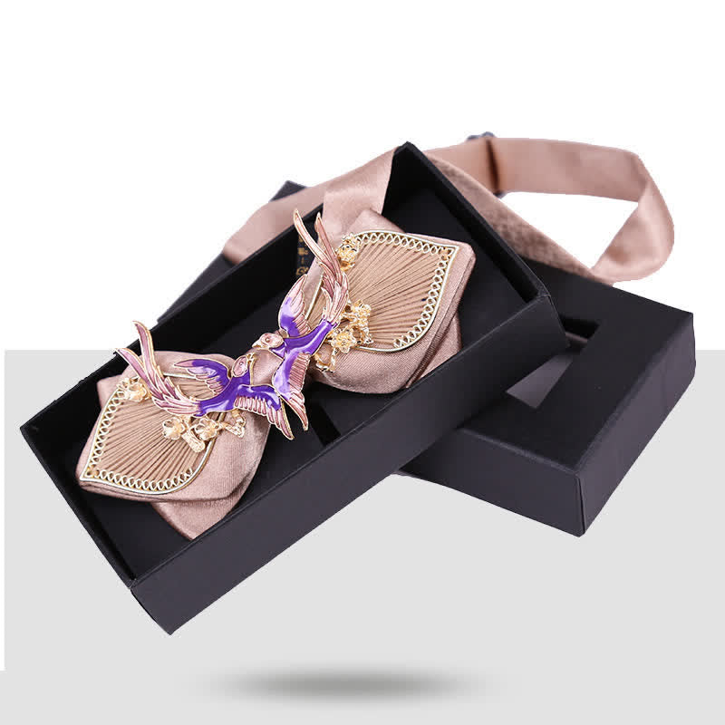 Papillon da uomo con motivo floreale dorato a forma di ramo di uccello - Rosa - image 8