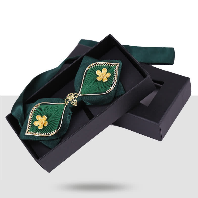 Papillon da uomo con motivo floreale dorato a forma di ramo di uccello - Verde - image 0