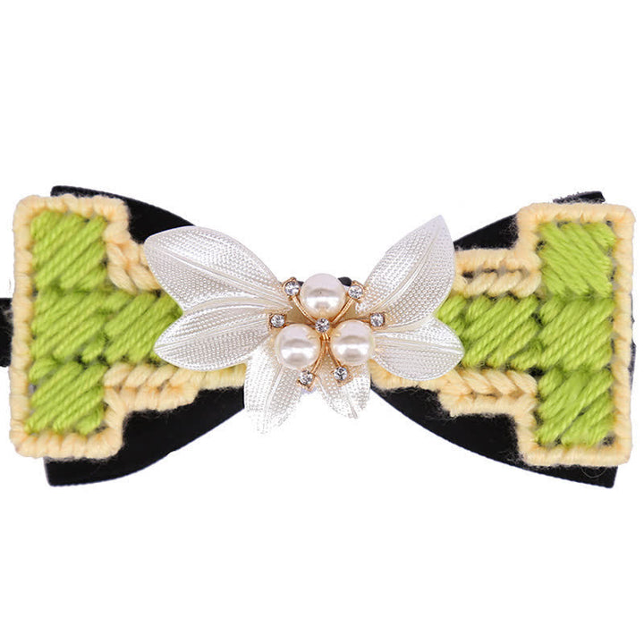 Papillon da uomo in lana intrecciata con perle e fiori di pietra - Verde chiaro - image 0