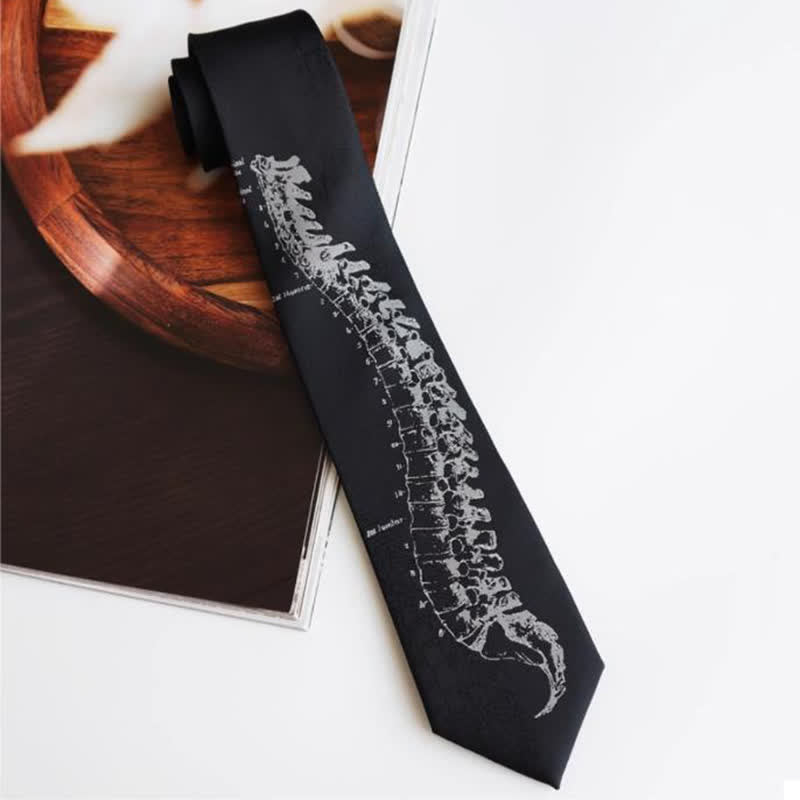 Cravatta da uomo con teschio nero e spina dorsale ricamata - Nero - image 0