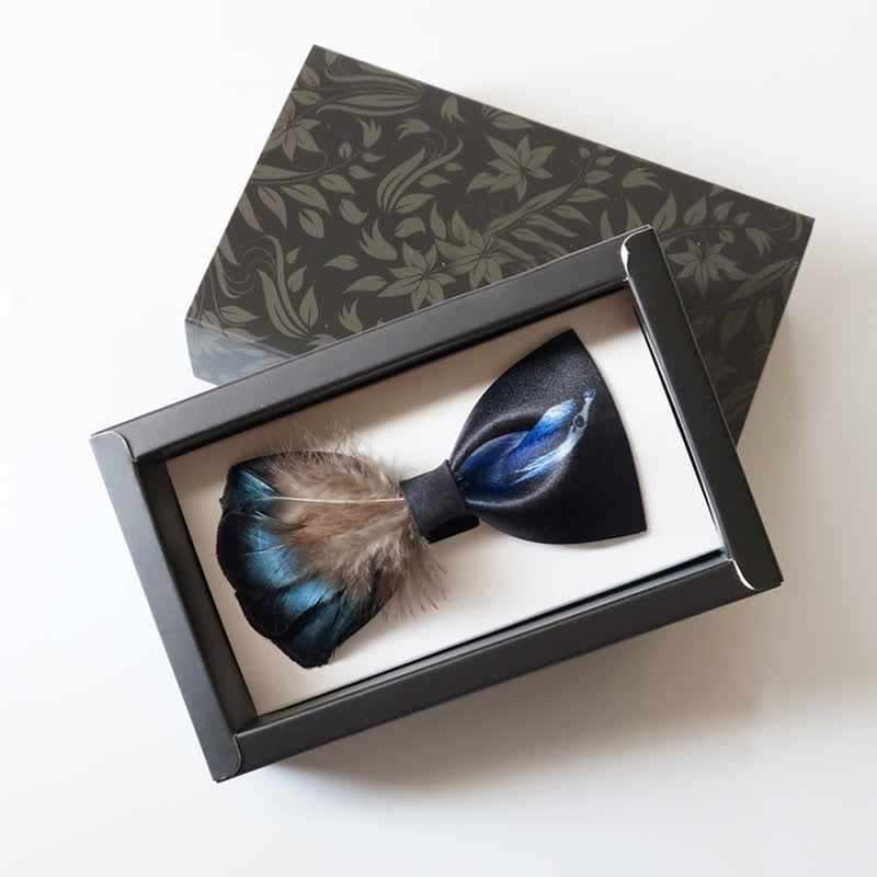 Papillon con piume di uccello blu navy e nero - image 4