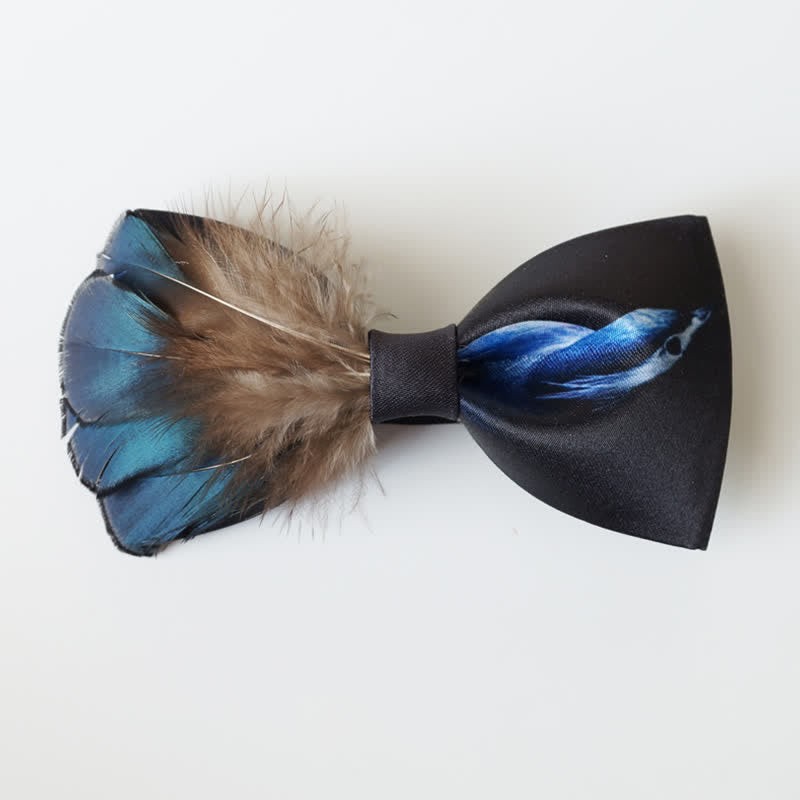 Papillon con piume di uccello blu navy e nero - image 2