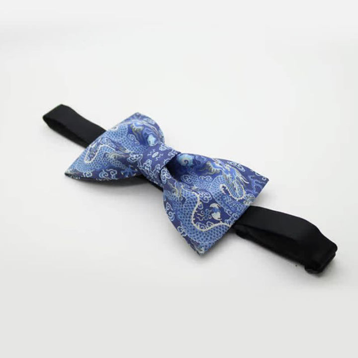 Papillon in cotone con motivo totem drago blu da uomo - image 2