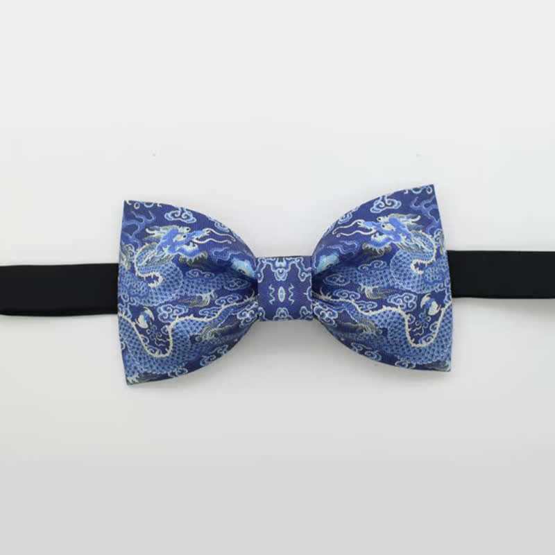 Papillon in cotone con motivo totem drago blu da uomo - image 1