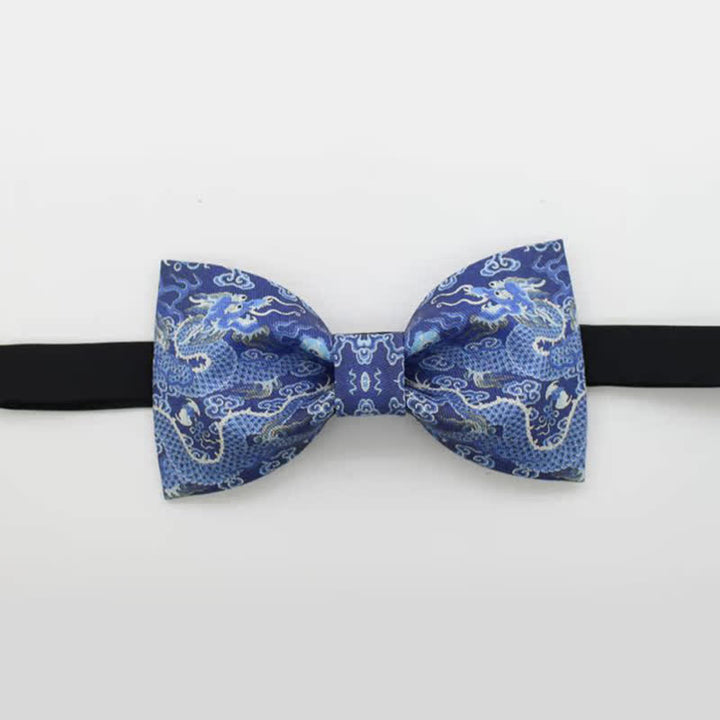 Papillon in cotone con motivo totem drago blu da uomo - image 1