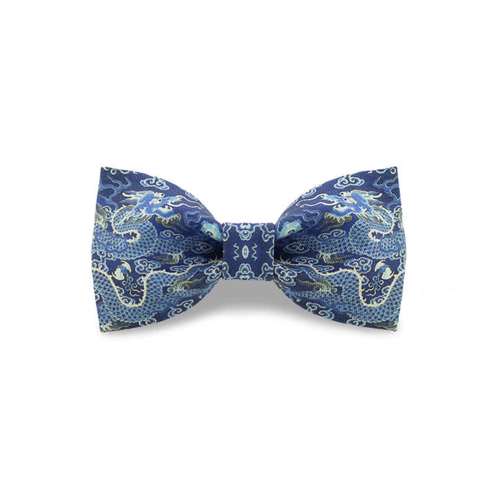 Papillon in cotone con motivo totem drago blu da uomo - Blu - image 0