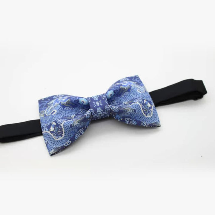 Papillon in cotone con motivo totem drago blu da uomo - image 3