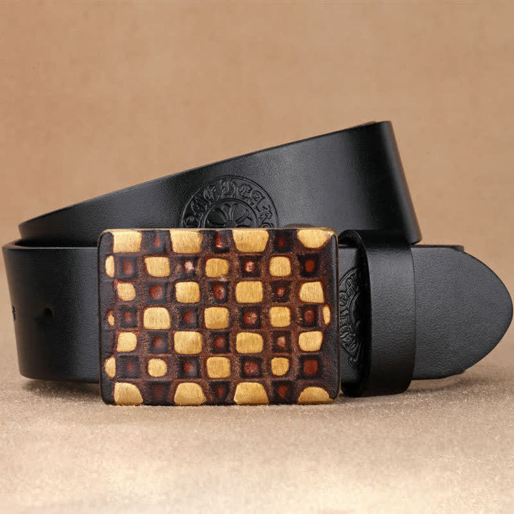 Cintura in pelle da uomo in stile geometrico a scacchi - Nero - 44 - image 12