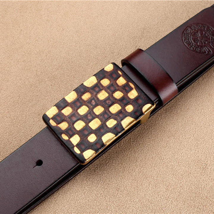Cintura in pelle da uomo in stile geometrico a scacchi - image 4