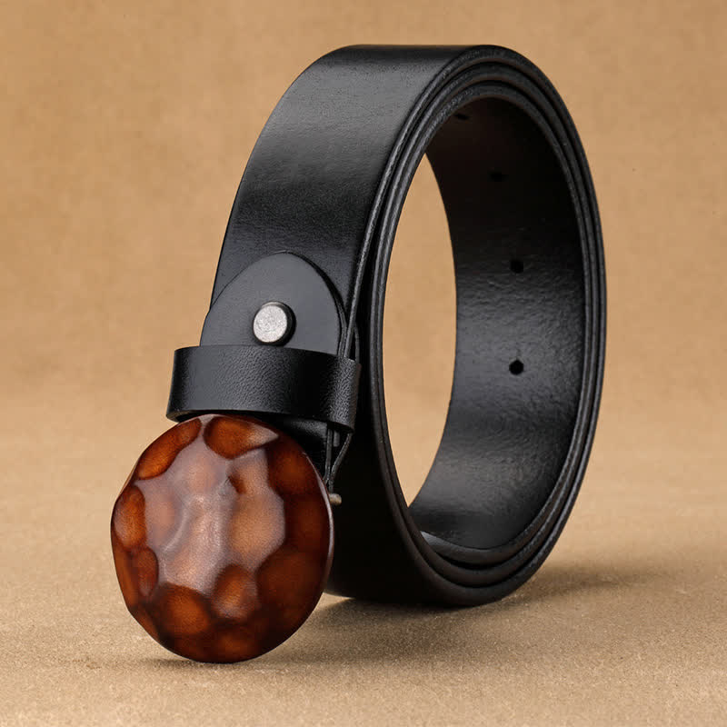 Cintura in pelle con fibbia rotonda 3D dal design unico da uomo - Nero - 42 - image 11