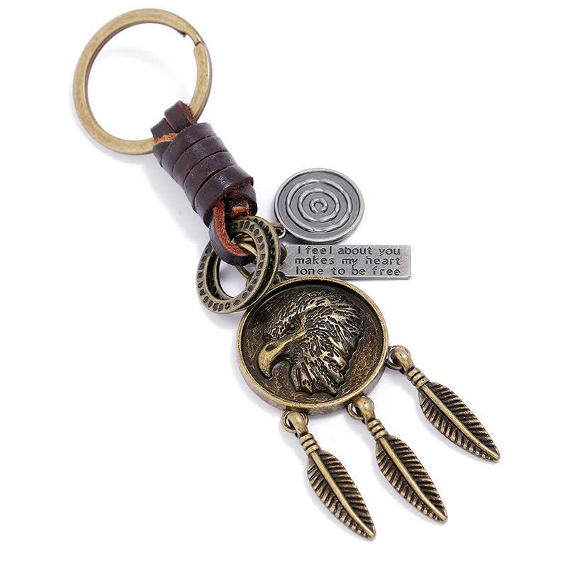 Portachiavi in pelle con ciondolo acchiappasogni a forma di testa d'aquila - Testa d'aquila - image 0