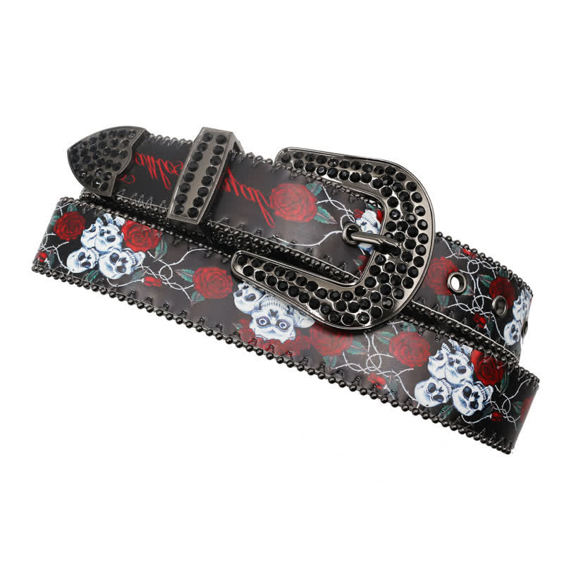 Cintura in pelle stampata con scheletro di rosa e strass gotici - image 4
