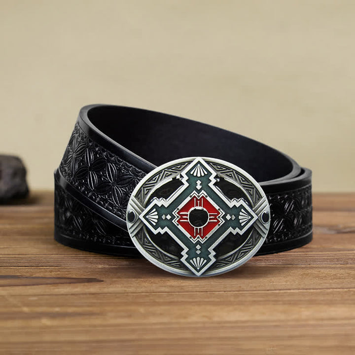 Cintura in pelle con fibbia occidentale indiana nativa fai da te da uomo - Rosso - Cintura in tessuto goffrato nero (38) - image 7