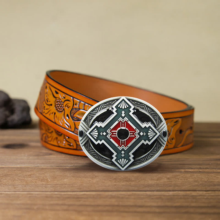Cintura in pelle con fibbia occidentale indiana nativa fai da te da uomo - Rosso - Cintura intagliata arancione (40) - image 11