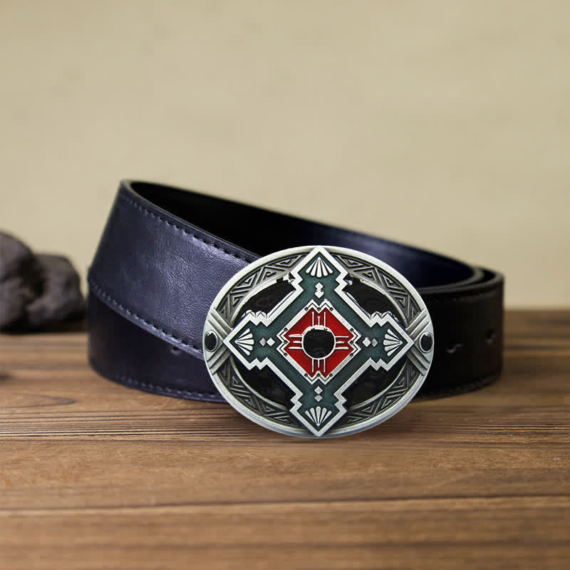 Cintura in pelle con fibbia occidentale indiana nativa fai da te da uomo - Rosso - Cintura PU nera (40) - image 5