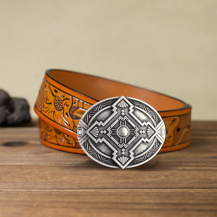 Cintura in pelle con fibbia occidentale indiana nativa fai da te da uomo - Argento - Cintura intagliata arancione (40) - image 21