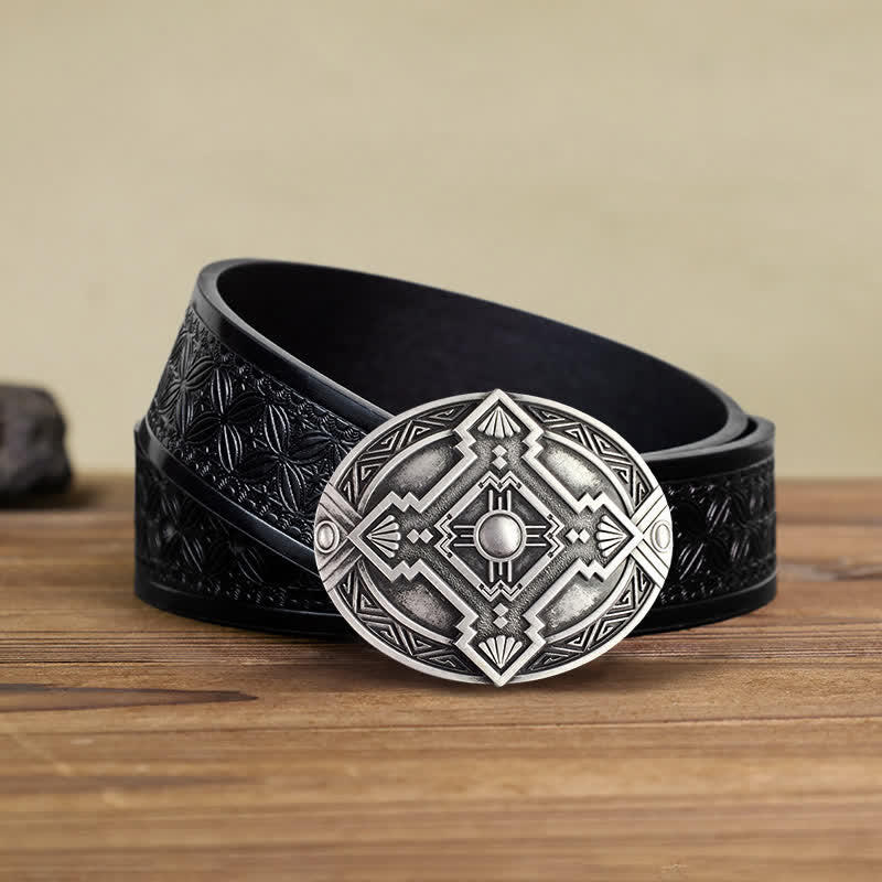 Cintura in pelle con fibbia occidentale indiana nativa fai da te da uomo - Argento - Cintura in tessuto goffrato nero (38) - image 17