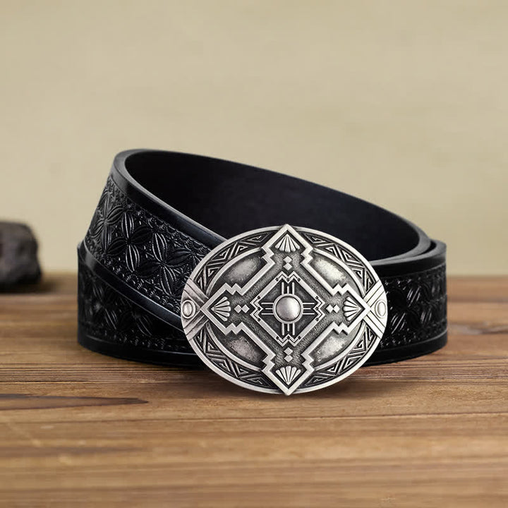 Cintura in pelle con fibbia occidentale indiana nativa fai da te da uomo - Argento - Cintura in tessuto goffrato nero (38) - image 17