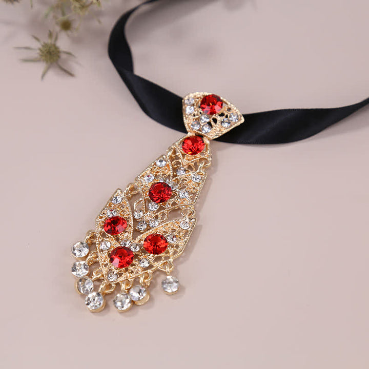 Cravatta da uomo con strass e cristalli, corta e glitterata, da sposa - Rosso - image 6