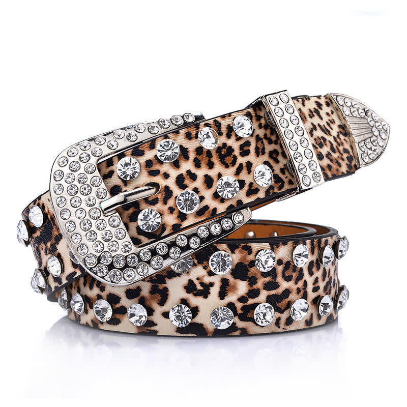 Cintura in pelle con stampa leopardata e strass intarsiati da donna - Stampa leopardata - 38 - image 0