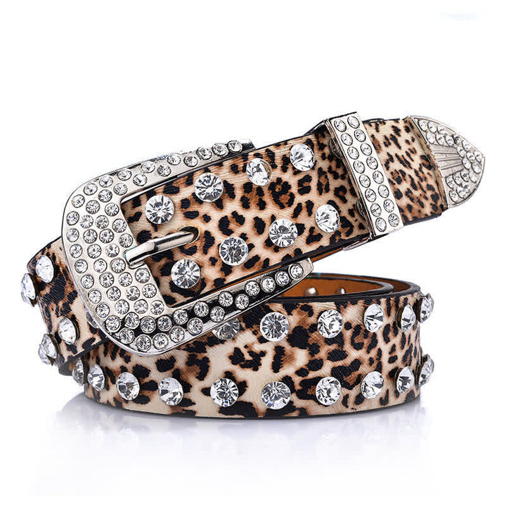 Cintura in pelle con stampa leopardata e strass intarsiati da donna - Stampa leopardata - 38 - image 0